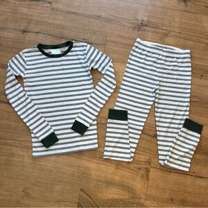 Lake Kids Long-Long Pajama Set Long Sleeve/Pants White/Green Stripe Kid Size 12